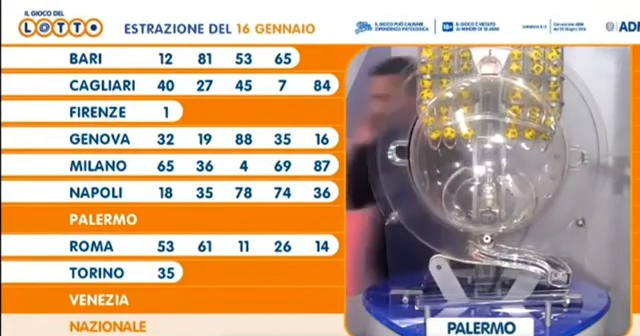 Estrazioni Lotto del 16 gennaio, il video della diretta